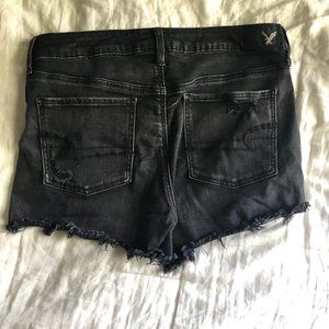 American Eagle Black Distressed Midi Denim Shorts